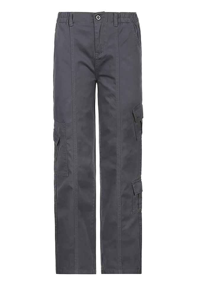 Washed Pocket Solid Cargo Pants - MomyMall