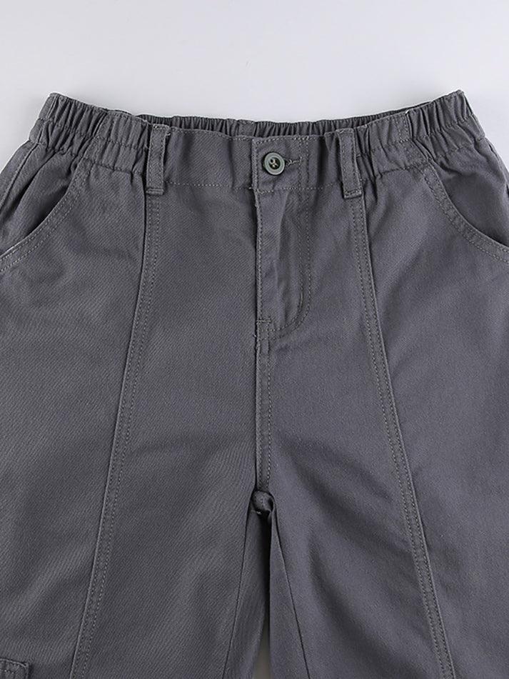 Washed Pocket Solid Cargo Pants - MomyMall