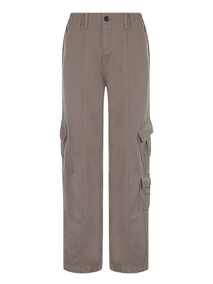 Washed Pocket Solid Cargo Pants - MomyMall