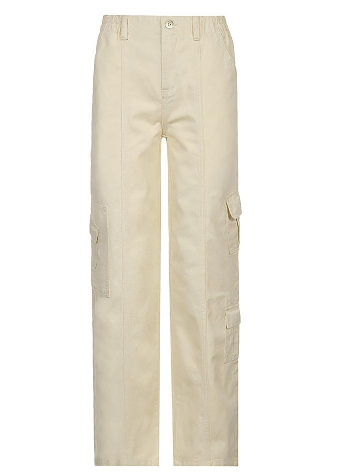 Washed Pocket Solid Cargo Pants - MomyMall