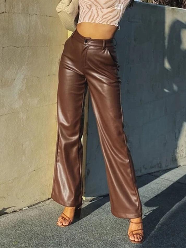 Pantalon large en cuir avec poches