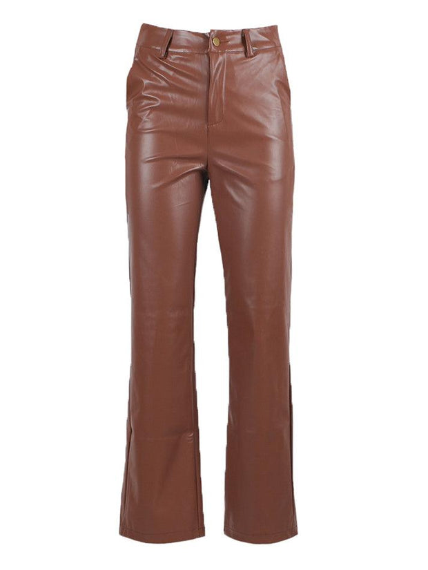 Wide Leg Leather Pockets Pants