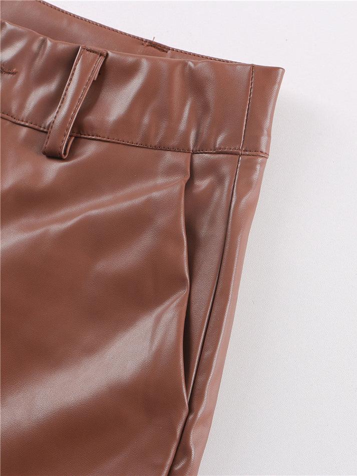 Wide Leg Leather Pockets Pants