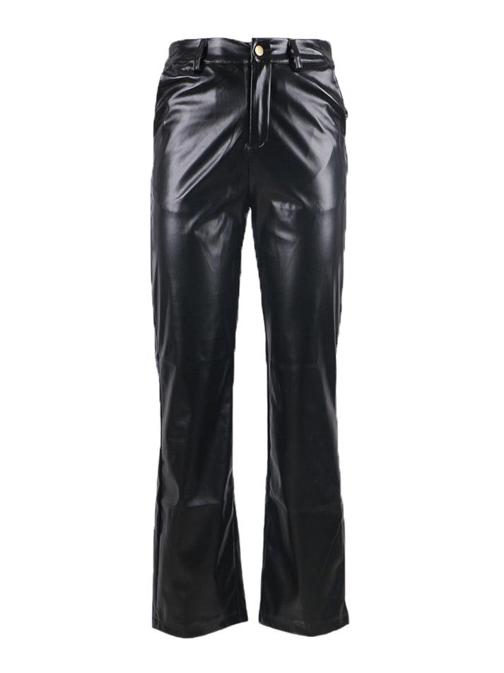 Wide Leg Leather Pockets Pants