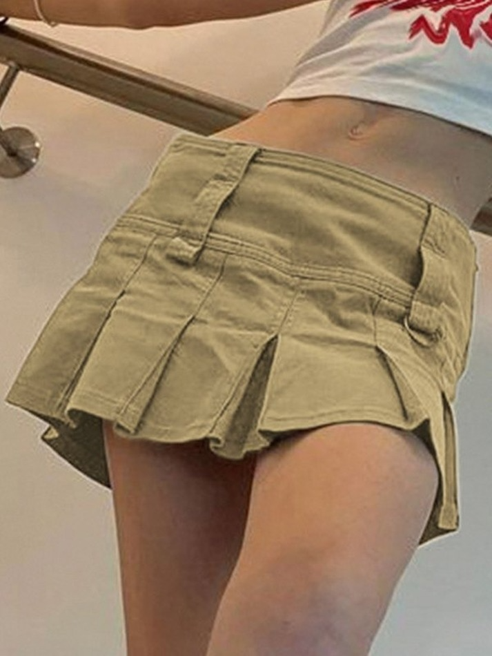 Wide Waist Pleated Mini Skirt - MomyMall