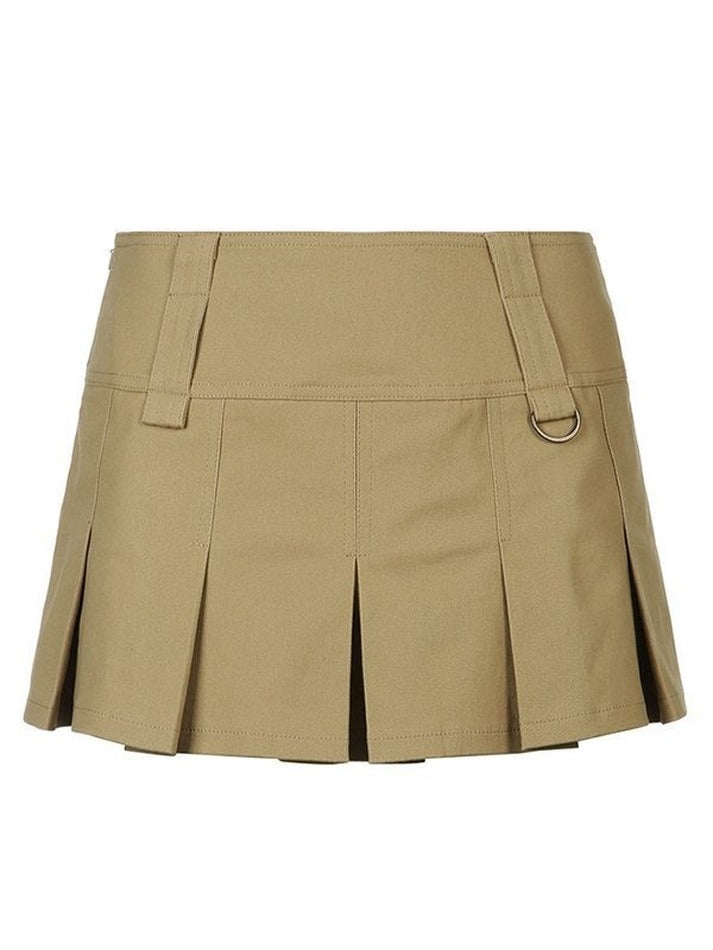 Wide Waist Pleated Mini Skirt - MomyMall