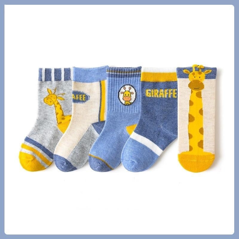 Animal Zoo Socks [Set of 5] - MomyMall 1-3 Years / Blue Giraffe