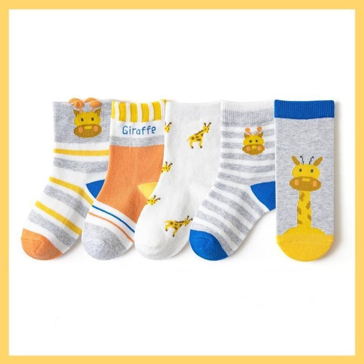 Animal Zoo Socks [Set of 5] - MomyMall 1-3 Years / Orange Giraffe