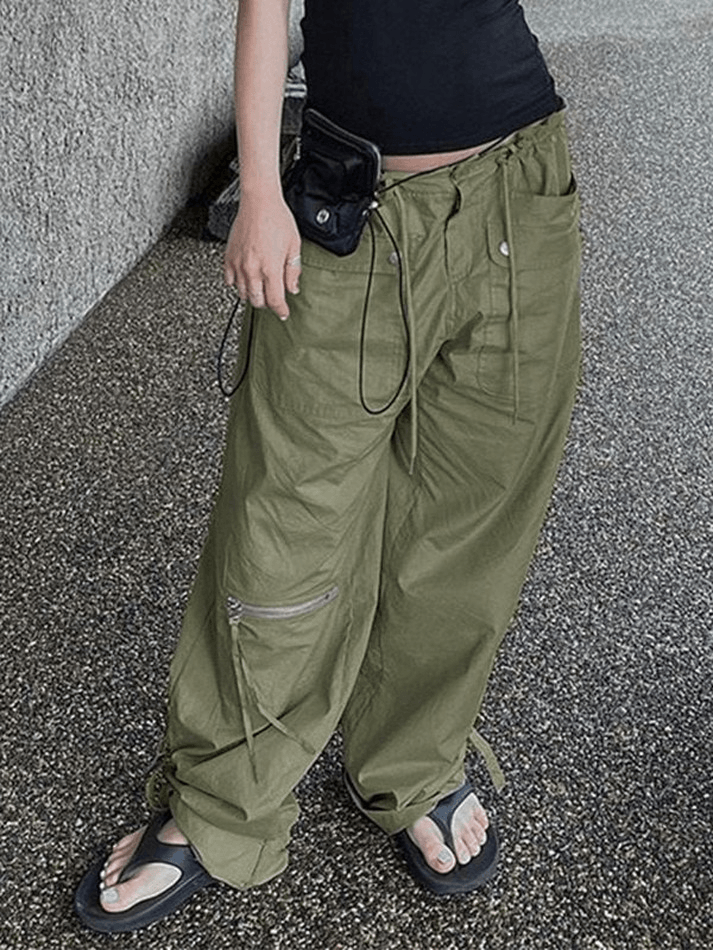 Y2K Baggy Parachute Cargo Pants - MomyMall Green / S