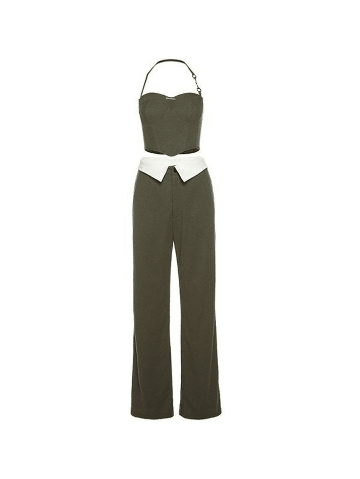 Y2K Neckholder Cami &amp; Straight Leg Pants Set