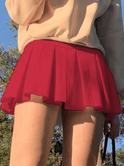 Y2K Pleated Mini Skirt - MomyMall Red / S