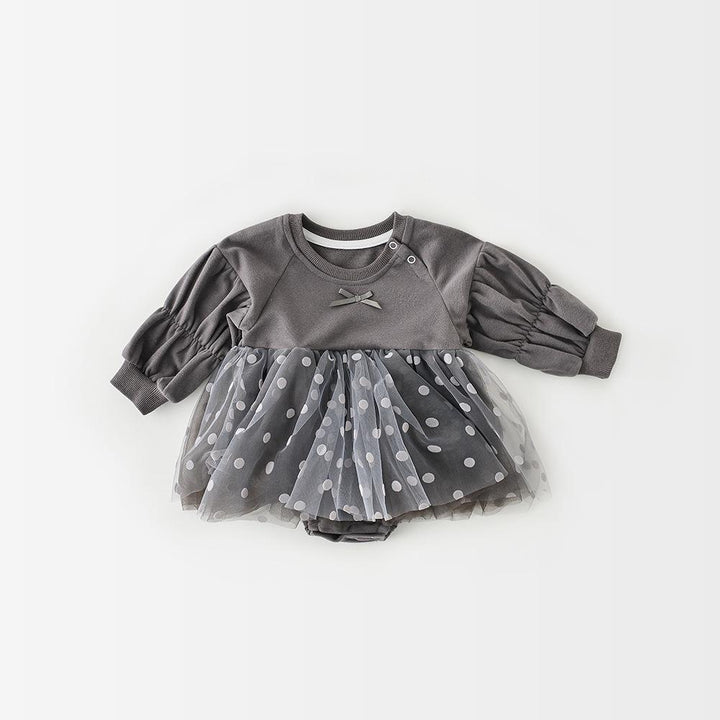 Yuki Dots & Bow Tulle Skirt Romper - MomyMall 3-6 Months / Grey