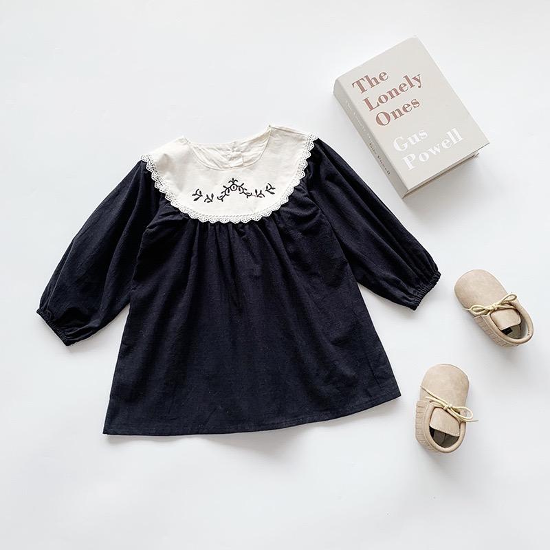 Zinnia Embroidered Flower Collar Dress - MomyMall 2-3 Years / Black