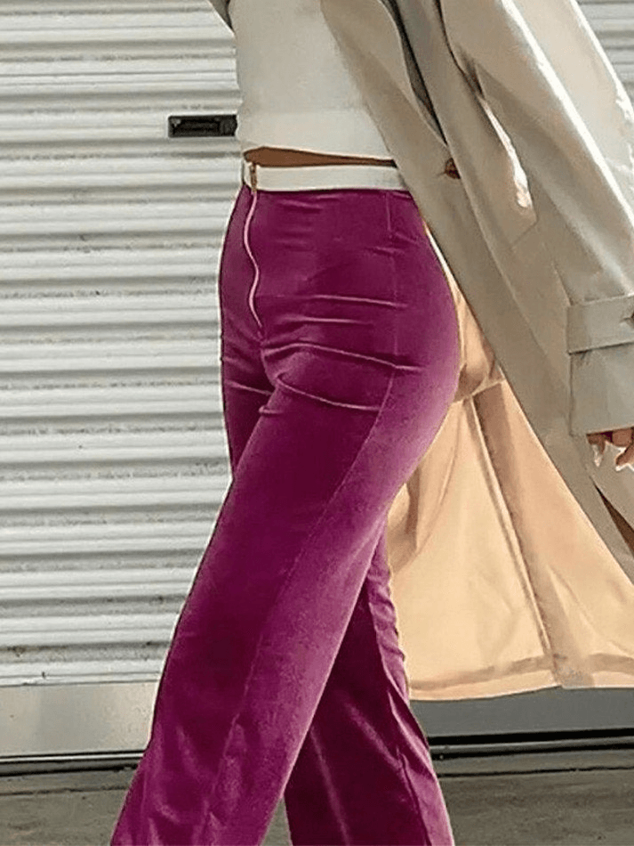 Zip Up Velvet Flare Leg Pants