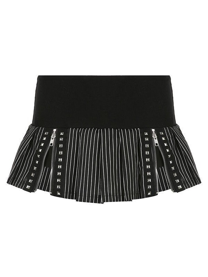 Zipper Detail Striped Mini Skirt