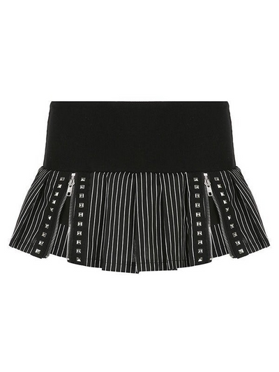 Zipper Detail Striped Mini Skirt