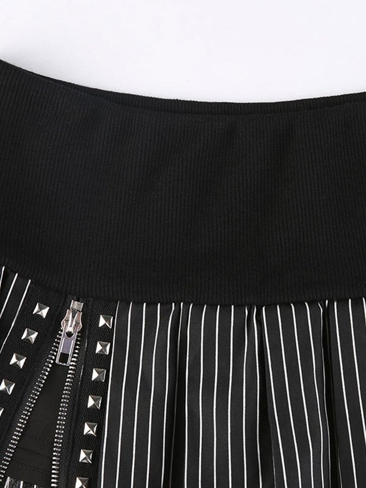 Zipper Detail Striped Mini Skirt