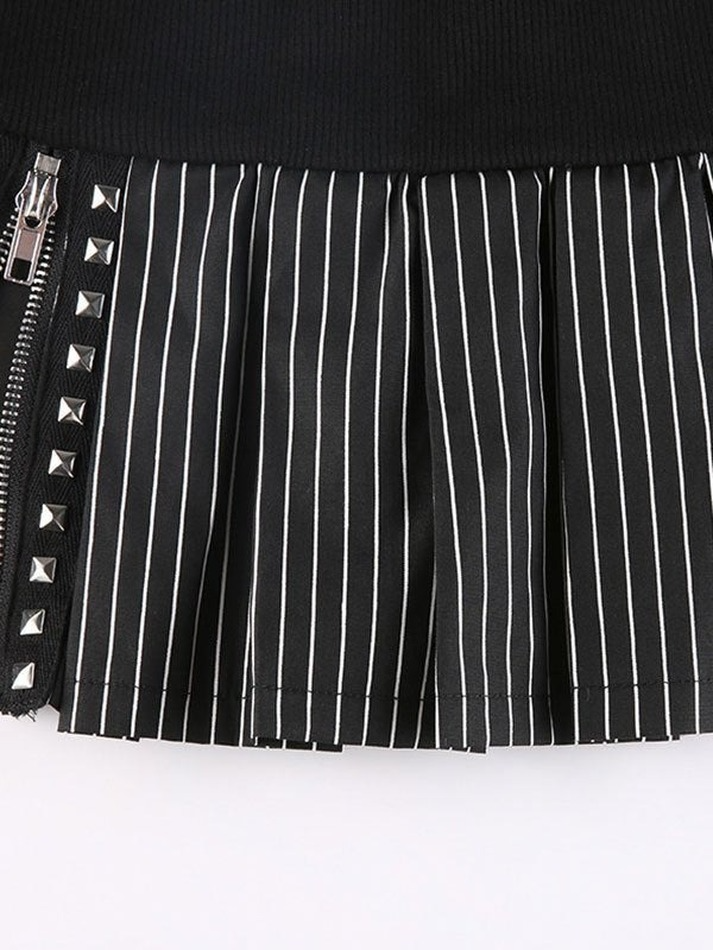 Zipper Detail Striped Mini Skirt