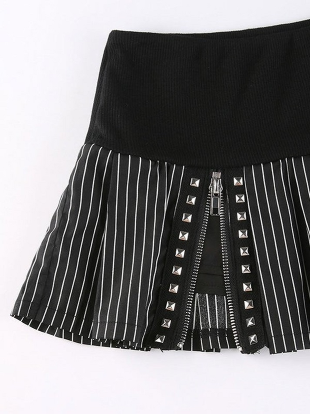 Zipper Detail Striped Mini Skirt
