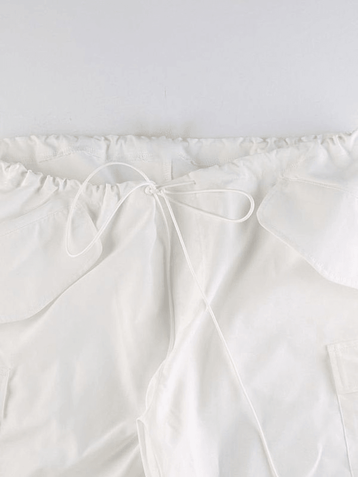 Pantalon Cargo Blanc Taille Basse Zippé